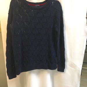 Tommy Hilfiger Navy Crew-Neck Textured Cotton Sweater Sz M
